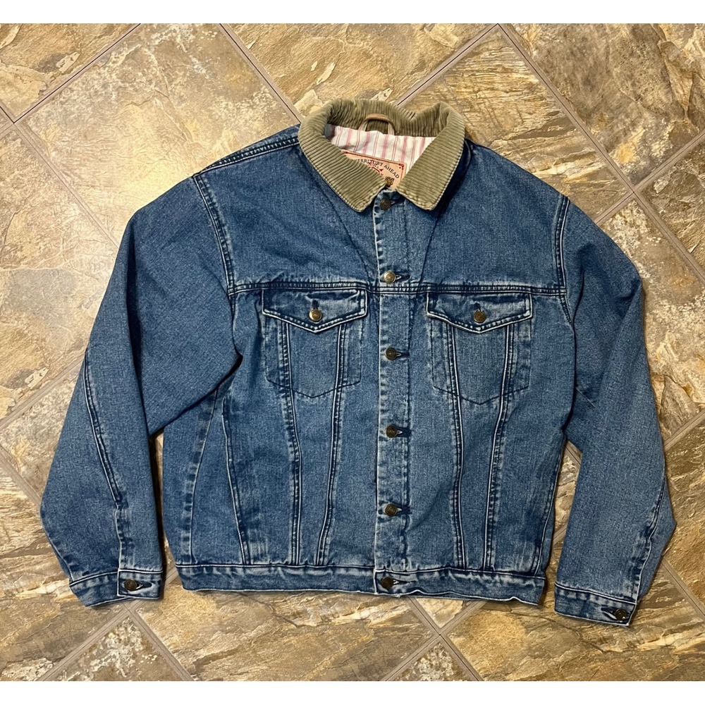 The Territory Ahead Denim Jacket Mens L Blue Chore Corduroy Collar Lined